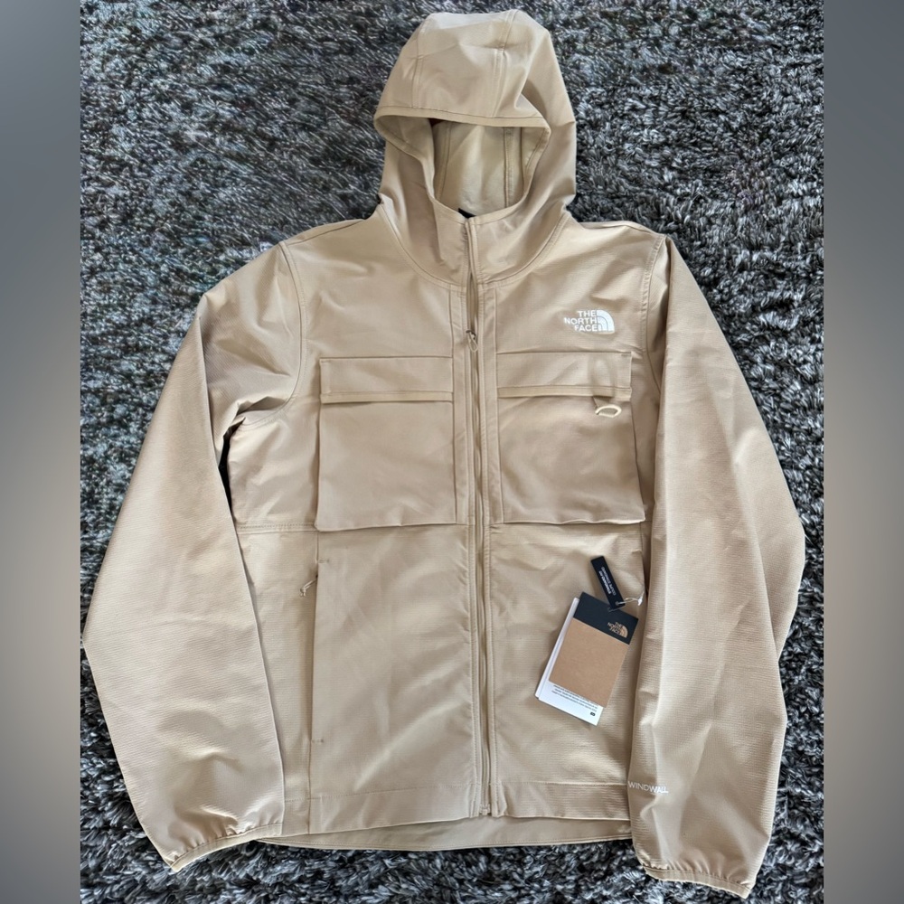 The North Face Men's Medium Tan Softshell Jacket Willow Stretch Hoodie NWT
